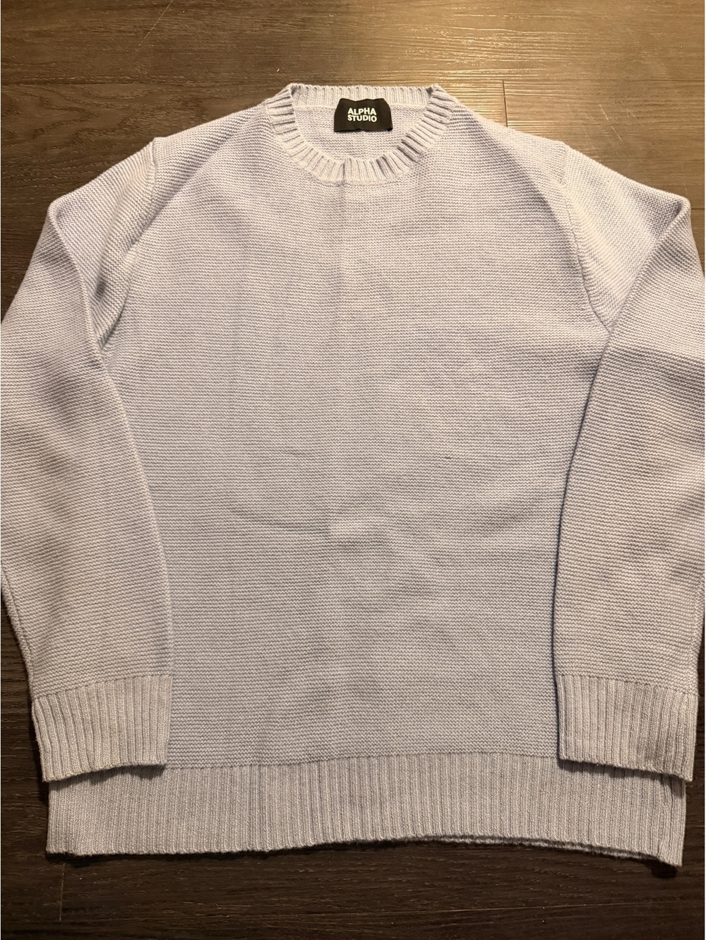 Alpha Studio Italy Blue Wool Cashmere Knit Crewneck Sweater L/Xl